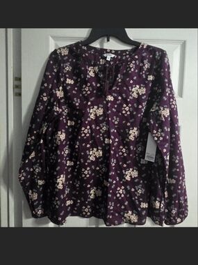 Sonoma Plum Floral Tie-Neck Blouse